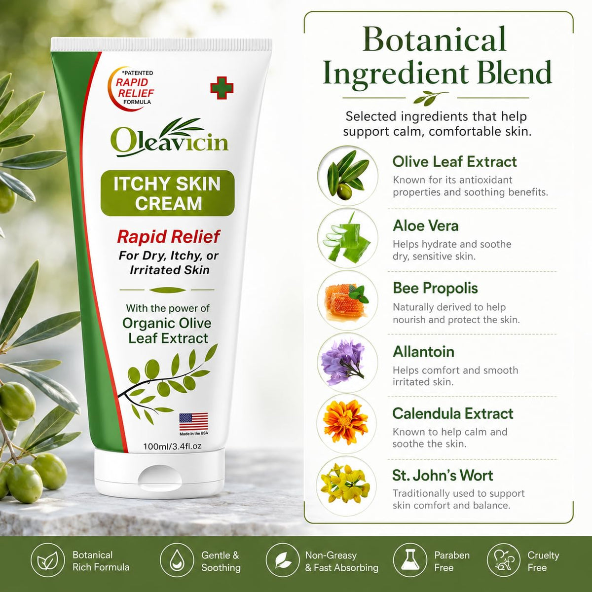 Oleavicin applied to bug bite illustrating quick calming effect