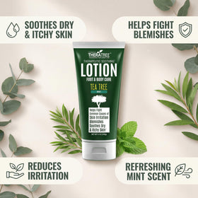 Oleavine TheraTree applied to foot showing cooling menthol relief and softened skin
