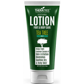 Oleavine TheraTree front packaging showing tube and branding, highlights soothing lotion benefit