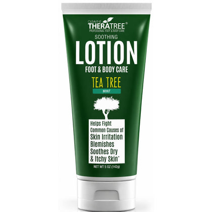 Oleavine TheraTree front packaging showing tube and branding, highlights soothing lotion benefit