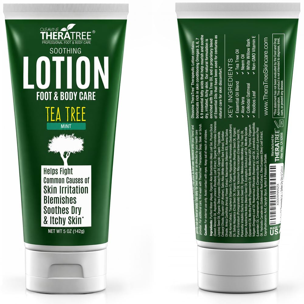 Oleavine TheraTree lotion texture close-up demonstrating creamy fast-absorbing formula
