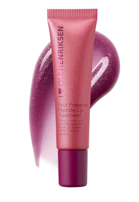 Ole Henriksen front packaging of Pout Preserve showing tube and lingonberry glimmer, hydrates lips