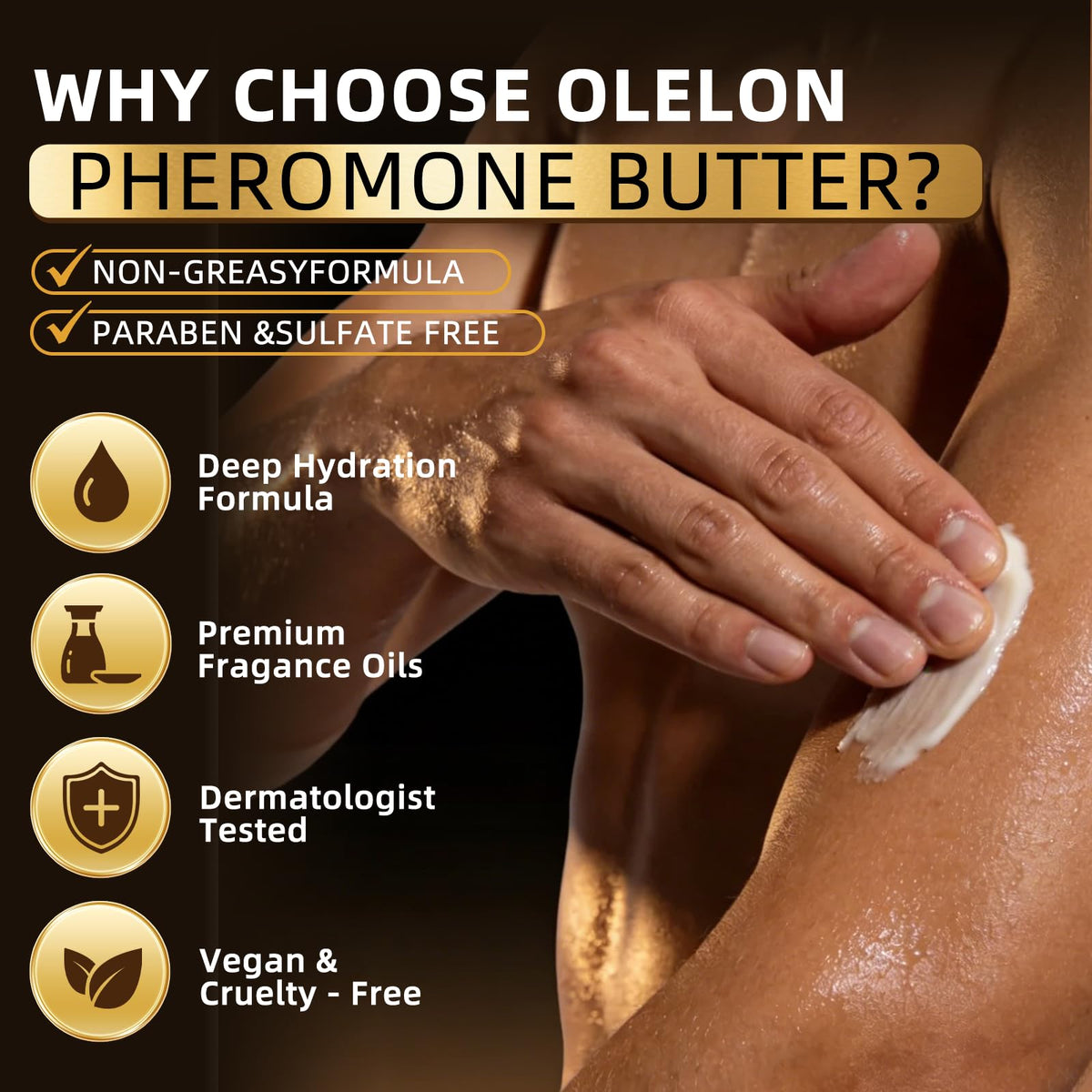 OLELON ingredient display with shea cocoa and oils illustrating nourishing formula