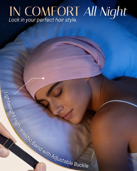 OLESILK bonnet worn during sleep demonstrating preserved hairstyle benefit