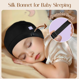 OLESILK bonnet on baby in stroller demonstrating comfortable, stay-on wear