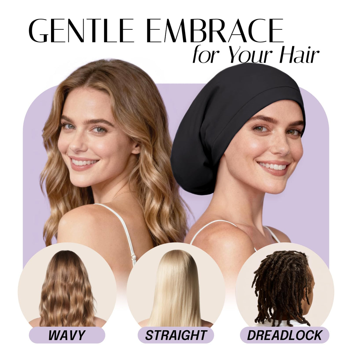 OLESILK extended nightcap showing extra length ideal for long hair