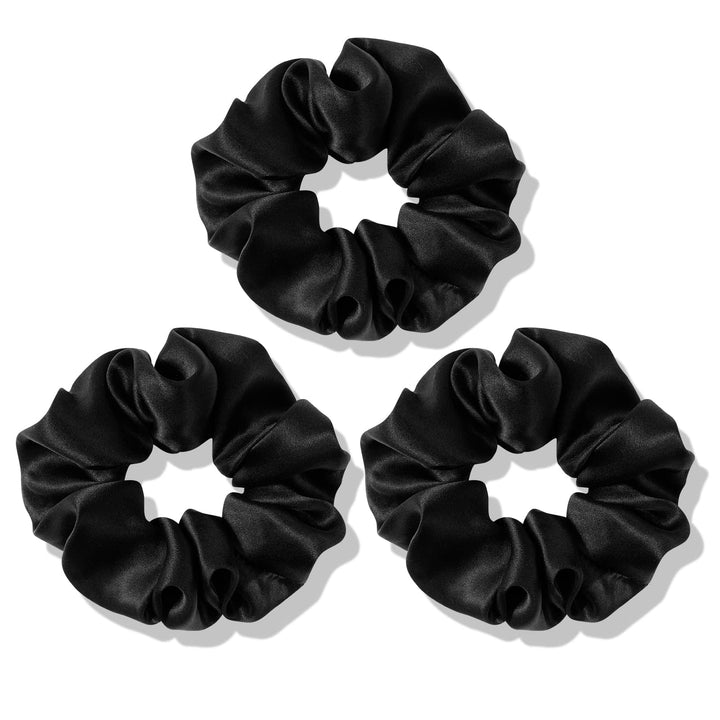 OLESILK front packaging showing three silk scrunchies and branding for gentle hold