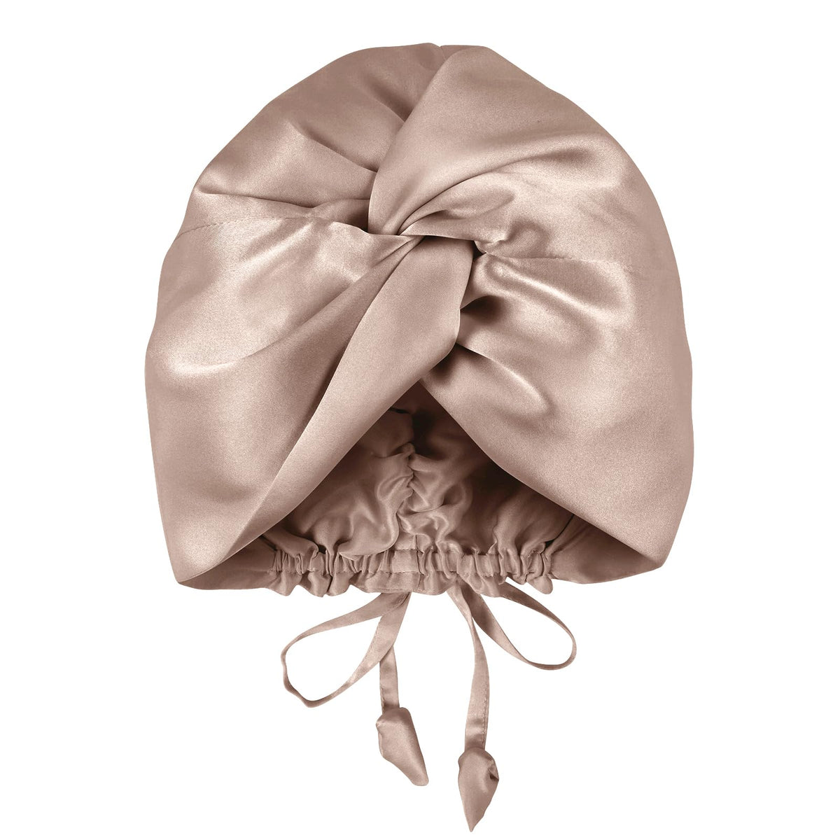 OLESILK front view camel bonnet showing elegant shape and secure fit