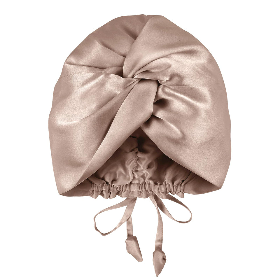 OLESILK front view camel bonnet showing elegant shape and secure fit