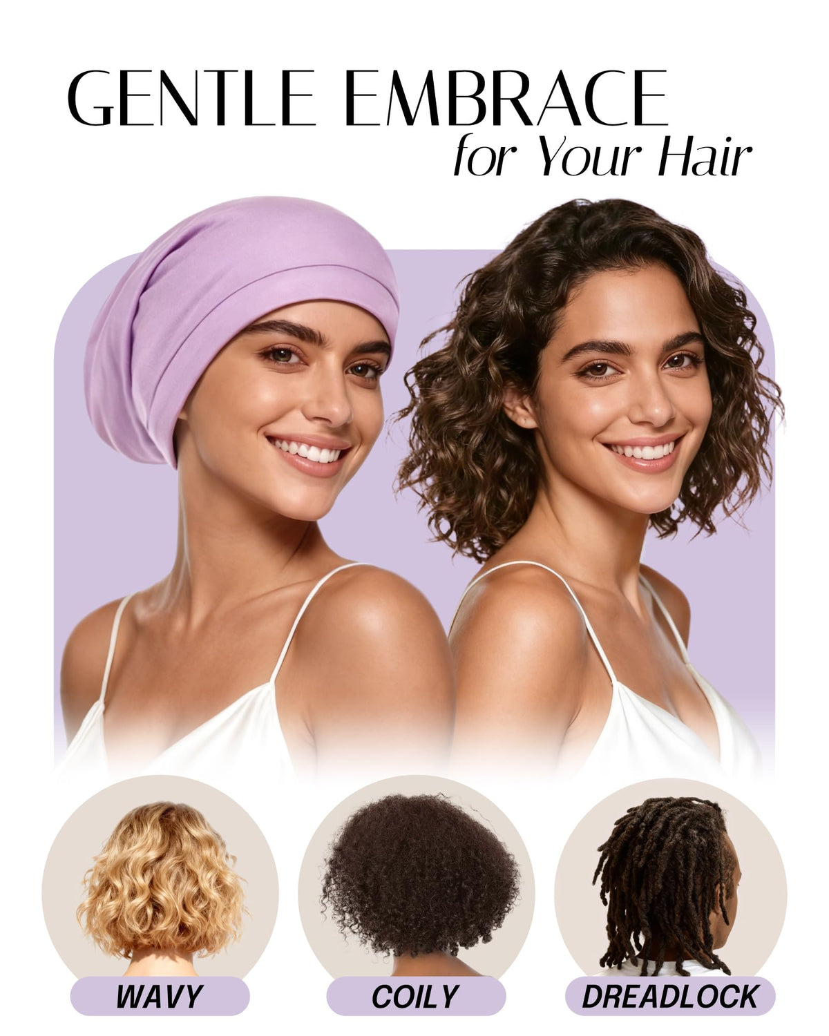 OLESILK bonnet in use while sleeping showing crease-free hair preservation