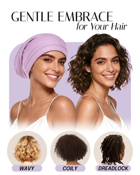 OLESILK bonnet in use while sleeping showing crease-free hair preservation
