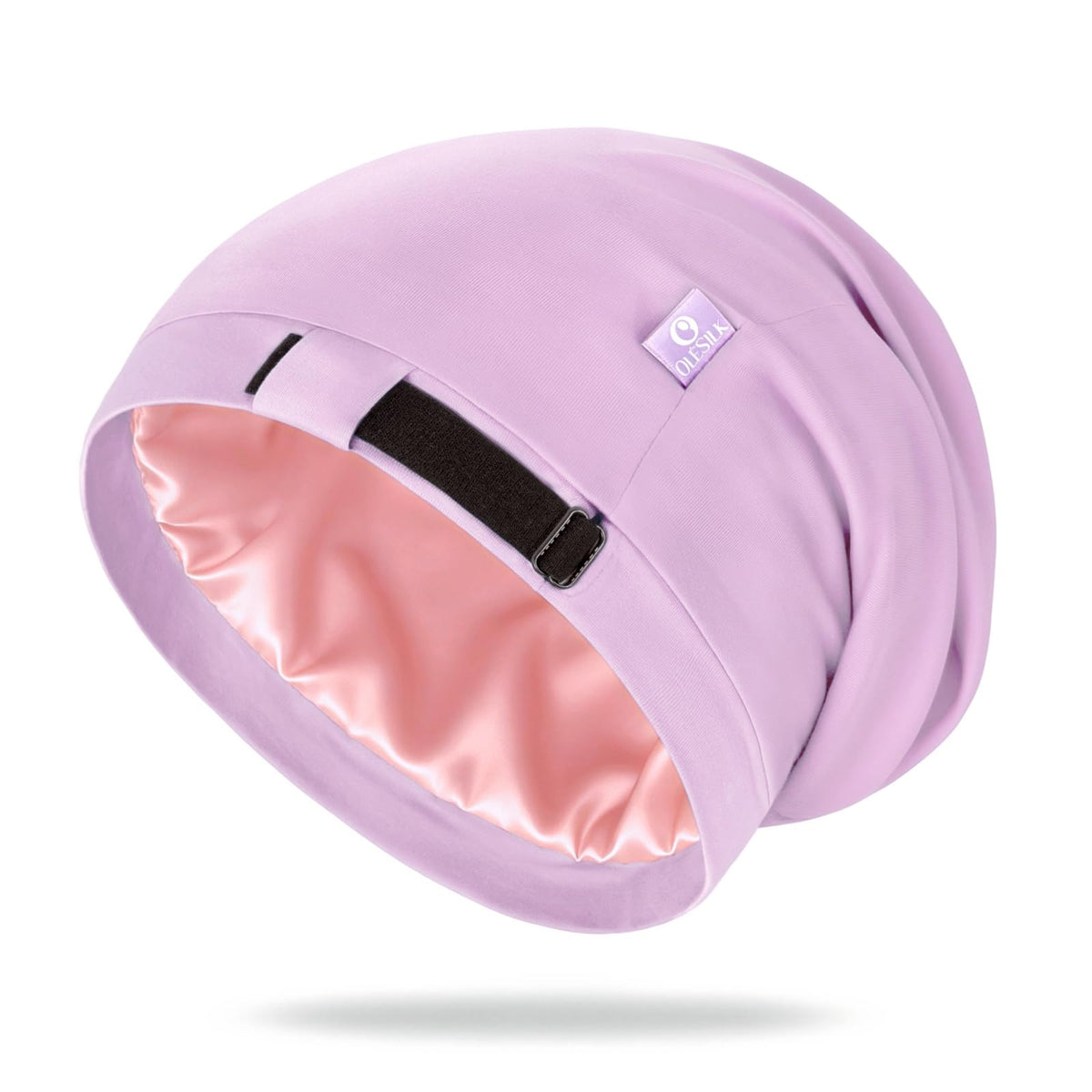 OLESILK purple bonnet front view showing shape and fit benefit night protection