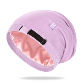 OLESILK purple bonnet front view showing shape and fit benefit night protection