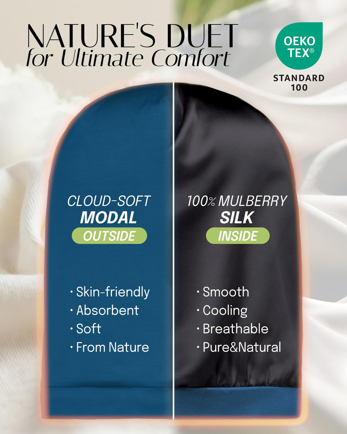 OLESILK close-up of mulberry silk lining preserving hair moisture benefit