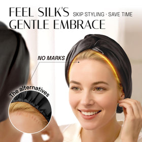 OLESILK bonnet beside ruler showing roomy interior and hair capacity for all lengths