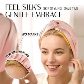 OLESILK bonnet beside hand for scale to show roomy accommodation of hair
