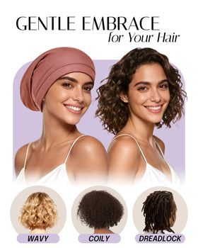 Person sleeping wearing OLESILK bonnet demonstrating overnight frizz prevention