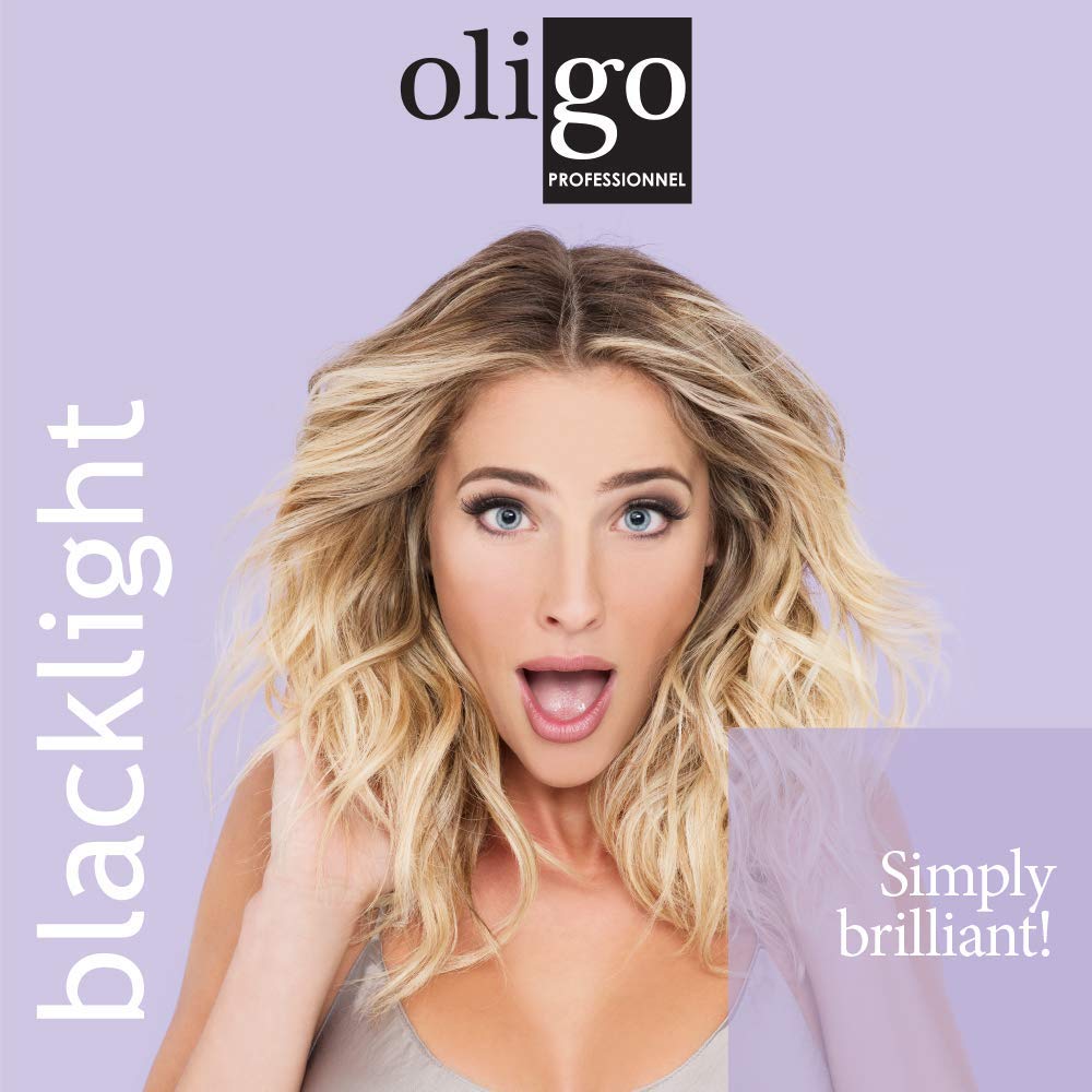 Bathroom shelf with Oligo Professionnel Backlight bottle supporting at-home salon care