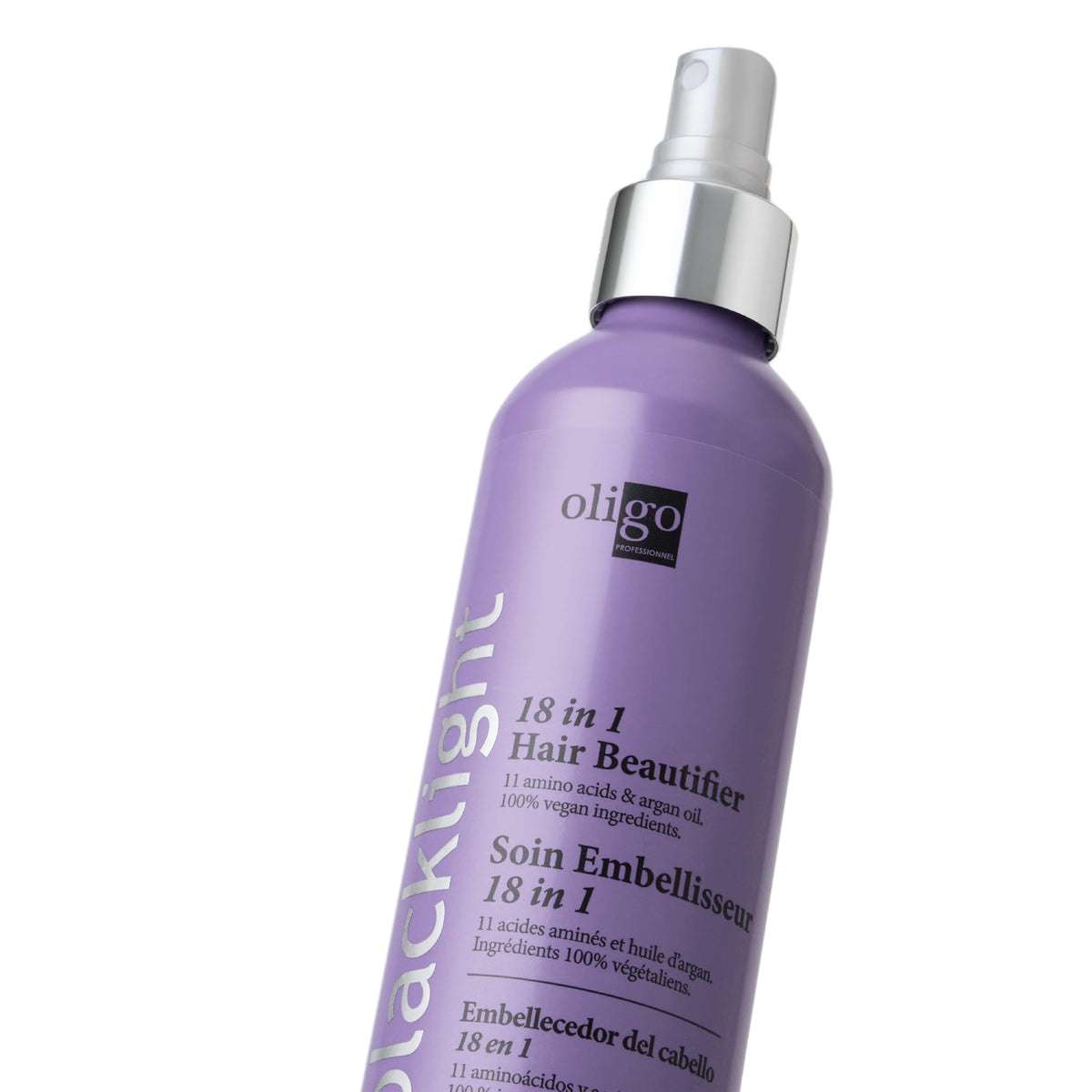 Oligo Professionnel bottle beside ruler showing 8.5oz size for travel and salon use