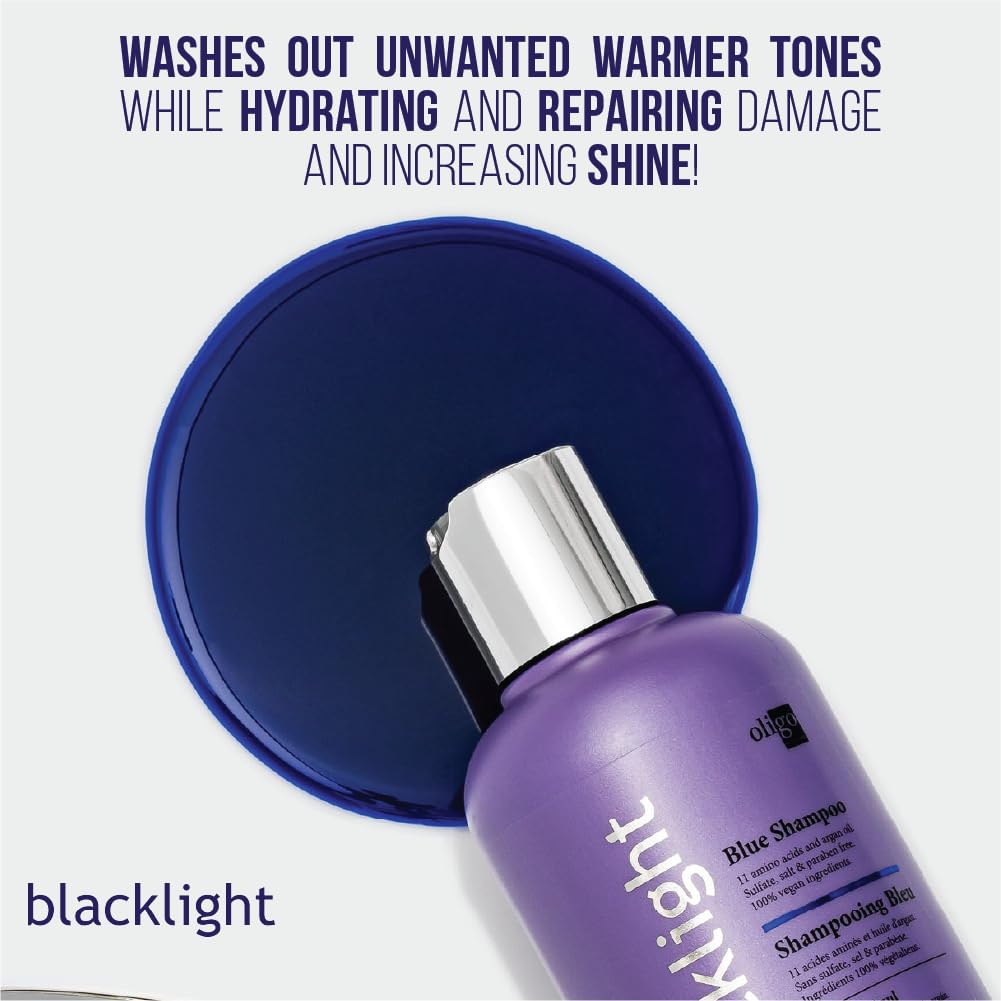 Oligo Professionnel blue shampoo lather texture demonstrating toning strength