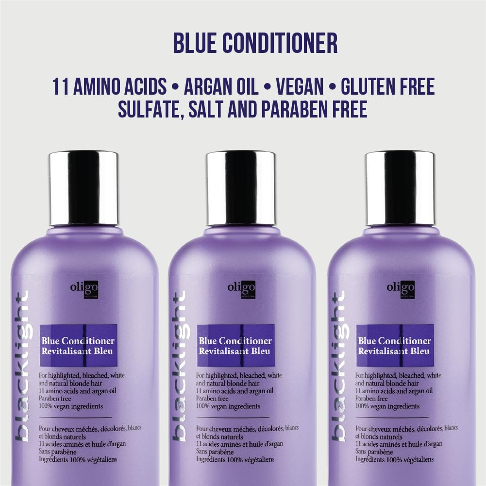Oligo Professionnel before and after highlights comparison showing reduced brassiness