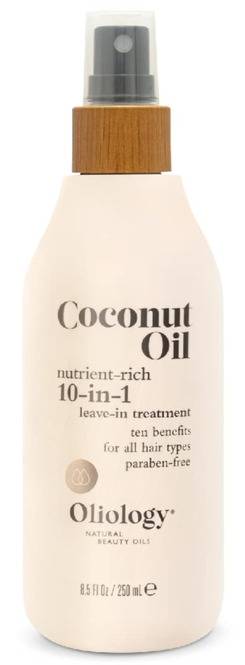 Oliology coconut oil spray front packaging showing label and bottle benefits