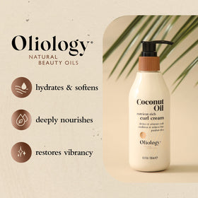 oliology curl cream in hand size comparison demonstrates portable 8.5oz jar for easy handling