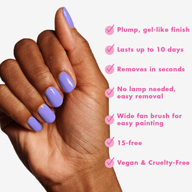 Olive & June top coat beside polish highlighting added shine and durability