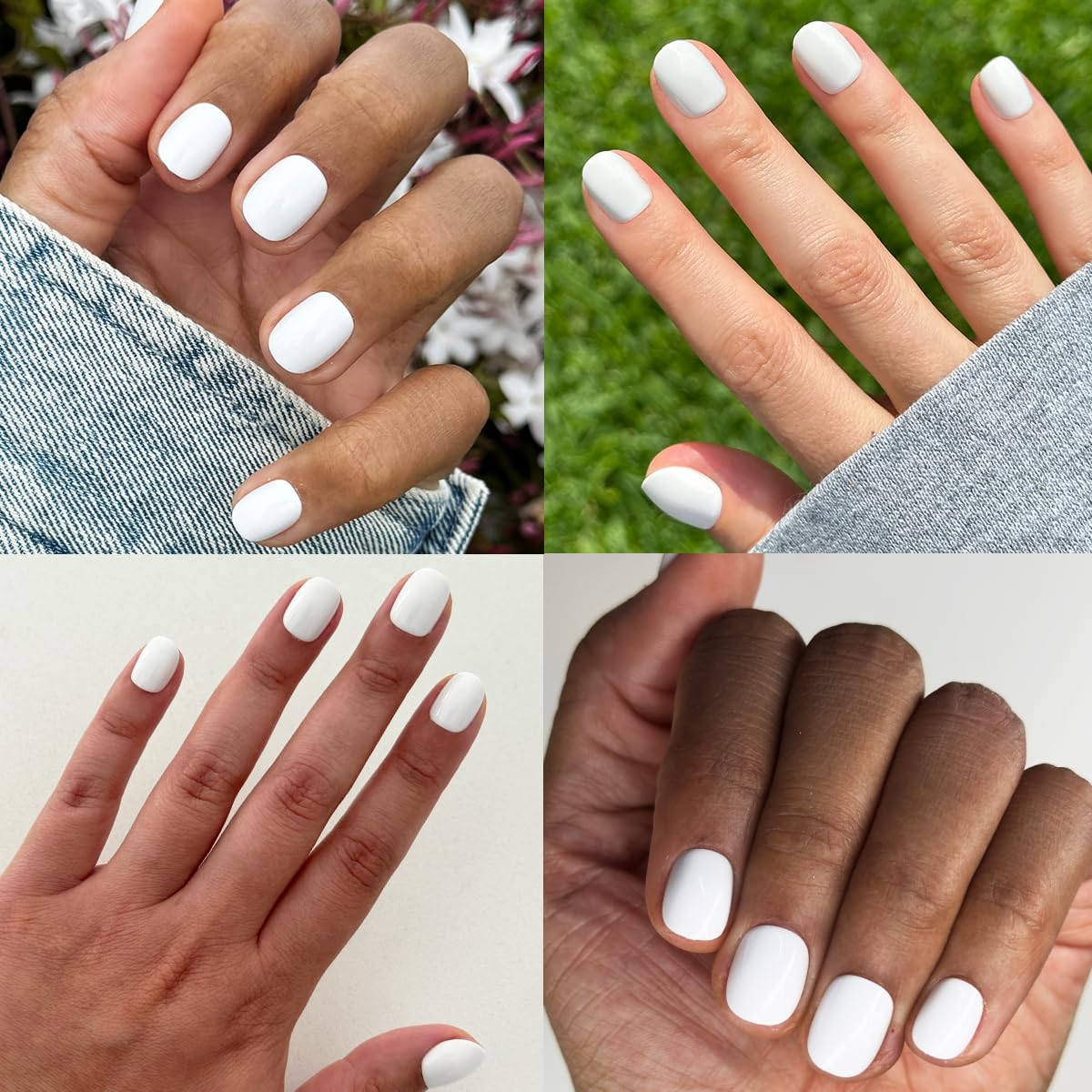 Applying Olive & June press-on nail held in place to show secure adhesion