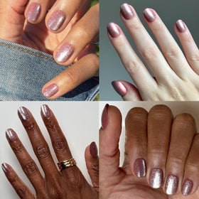 Olive & June demo of applying a press-on nail illustrating simple steps