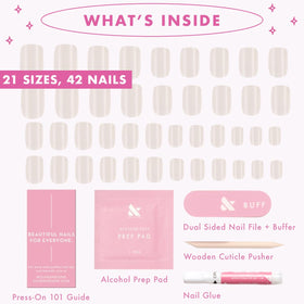 Olive & June hand applying press-on nail to demonstrate simple application
