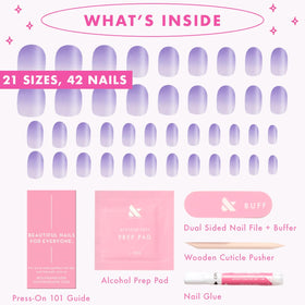 Olive & June hand applying press-on nail showing secure hold benefit