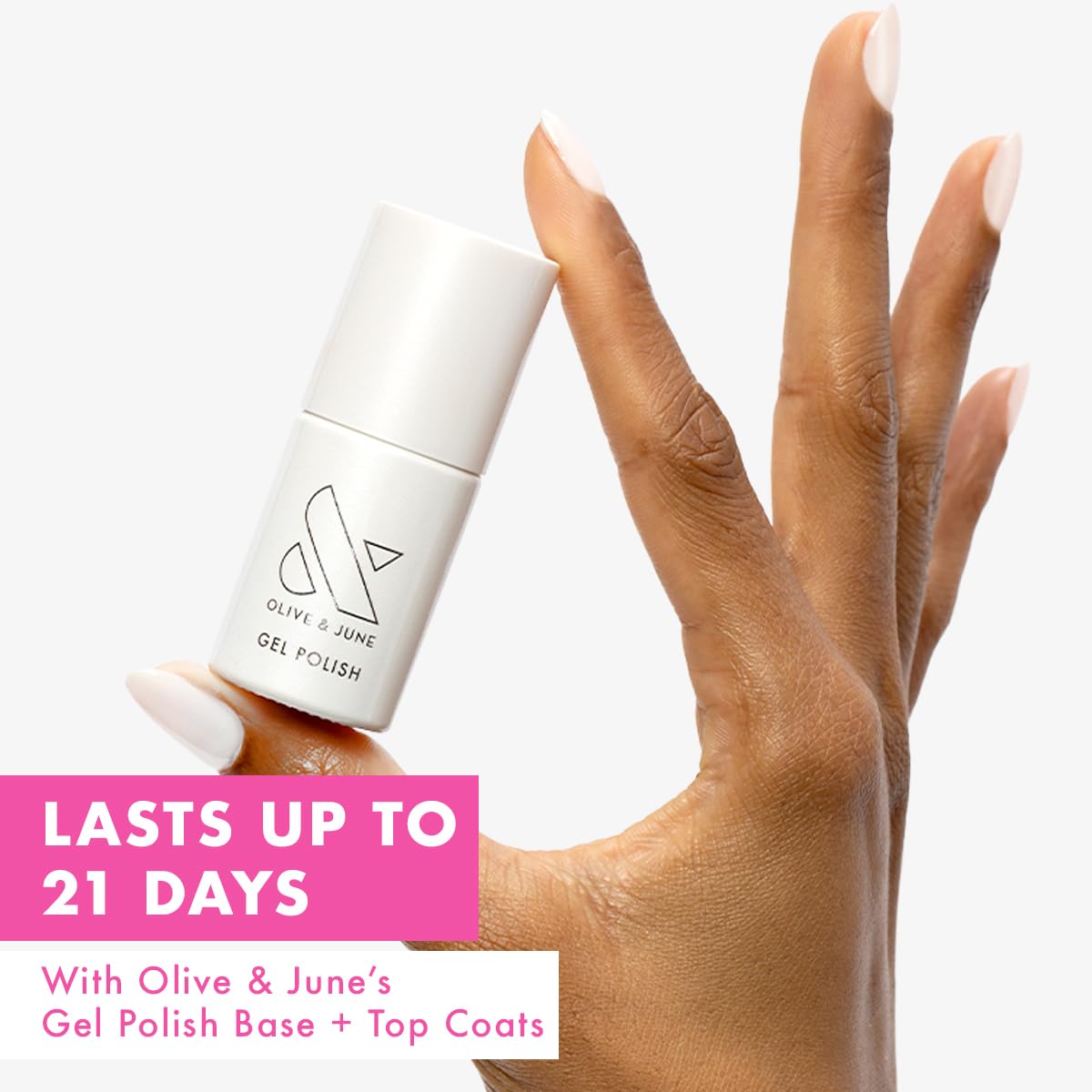 Olive & June brush stroke of Atlas Pearly White showing smooth coverage benefit