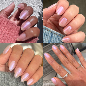 Olive & June polish brush stroke on nail showing quick one-minute dry benefit
