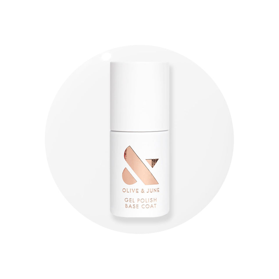 Olive & June front bottle view showing clean base coat packaging and benefits