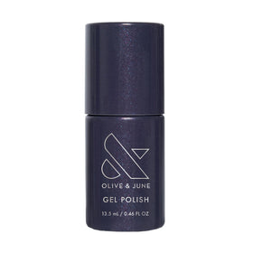 Olive & June bottle front showing Beskar Chrome polish and brand aesthetic