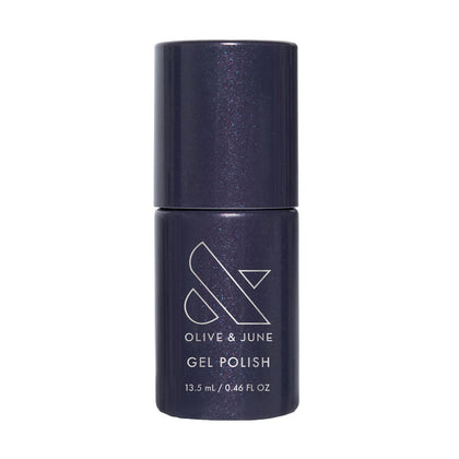 Olive & June bottle front showing Beskar Chrome polish and brand aesthetic