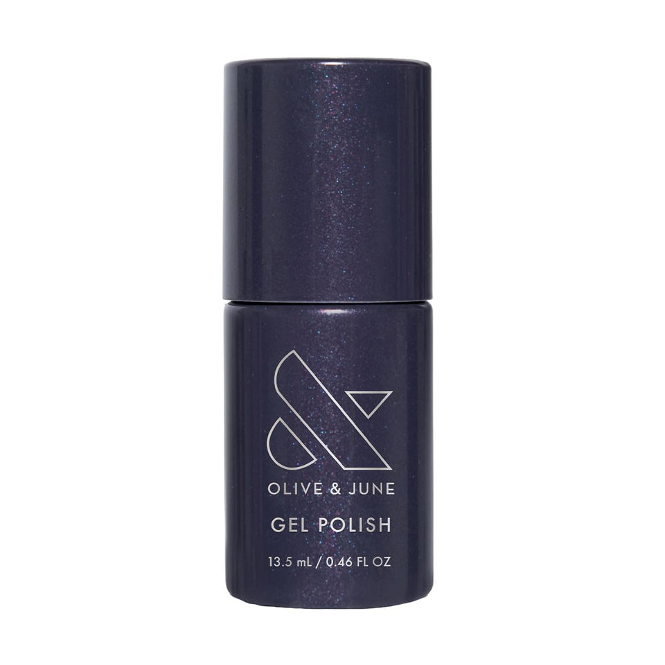 Olive & June bottle front showing Beskar Chrome polish and brand aesthetic