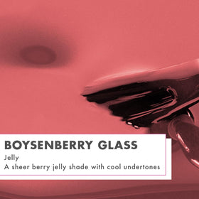 Close-up of cured Boysenberry Glass finish by Olive & June with high-gloss plump shine