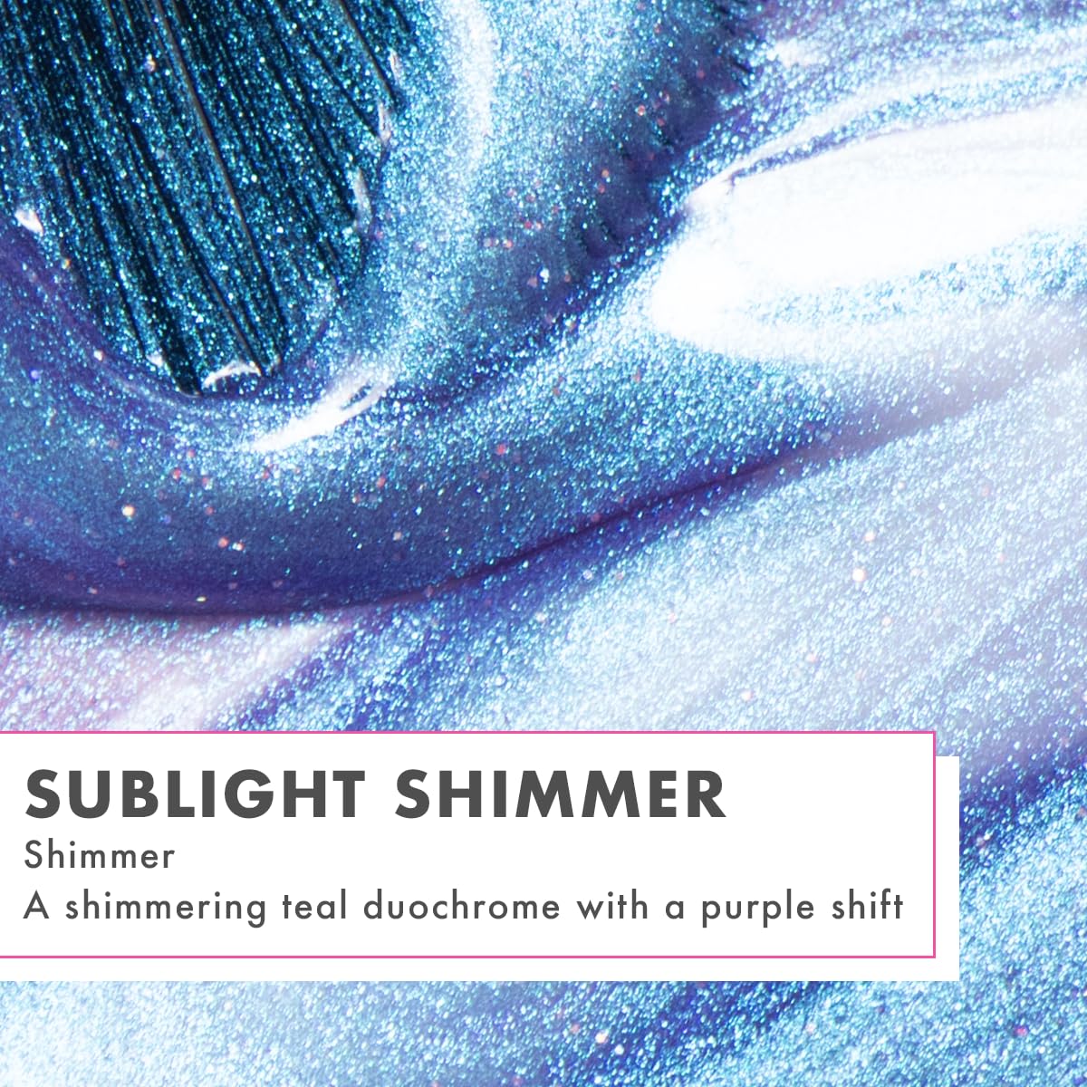 Olive & June brush stroke showing gel texture and shimmer benefit: smooth even application