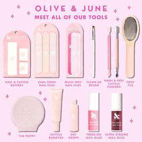 Olive & June tube beside wallet to show pocket-sized travel convenience