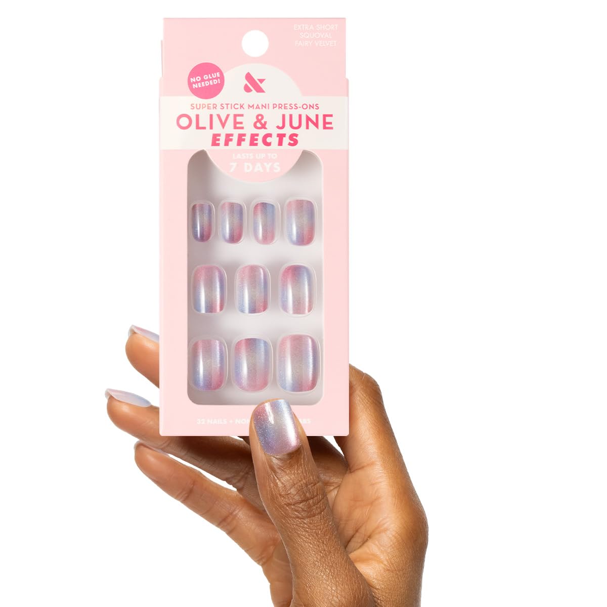 Olive & June front packaging showing Fairy Velvet finish and included tools benefit quick setup