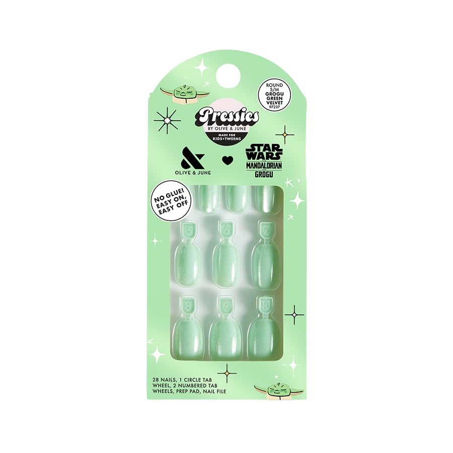 Olive & June front packaging showing Grogu green design and kid-friendly kit benefits