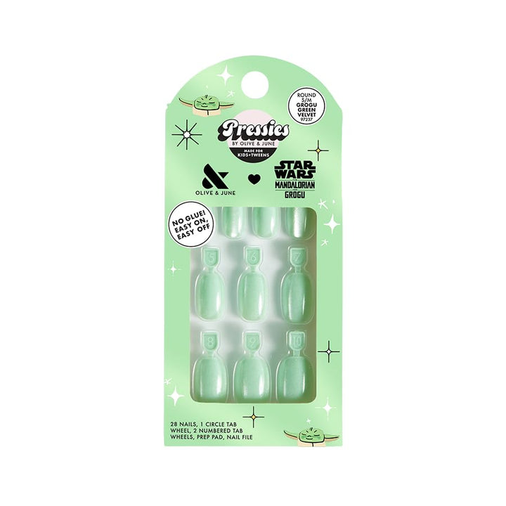 Olive & June front packaging showing Grogu green design and kid-friendly kit benefits