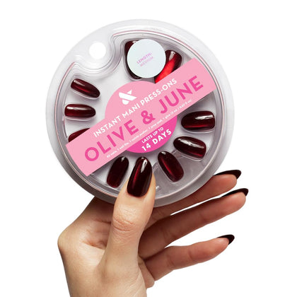 Olive & June front packaging showing Obsessed Velvet and included kit benefits