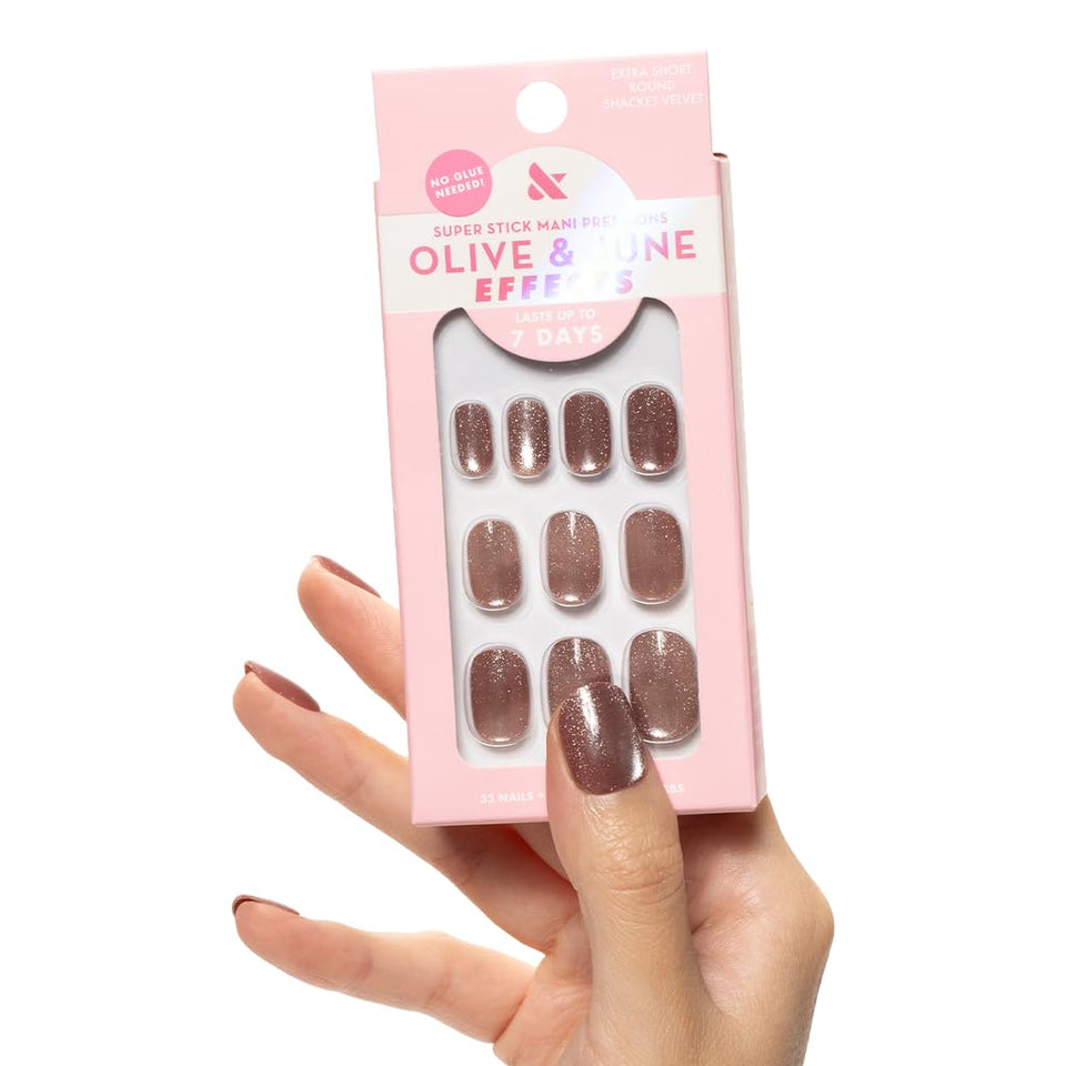 Olive & June front packaging showing Shacket Velvet finish and benefits