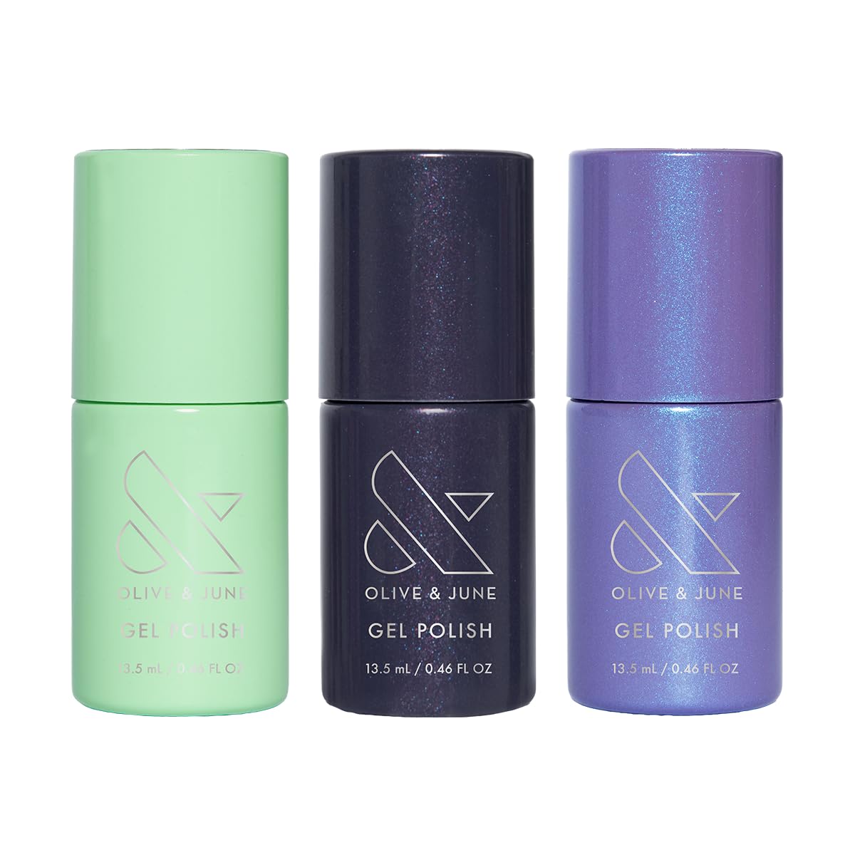 Olive & June gel polish bottle close-up showing label and neat applicator, easy salon control