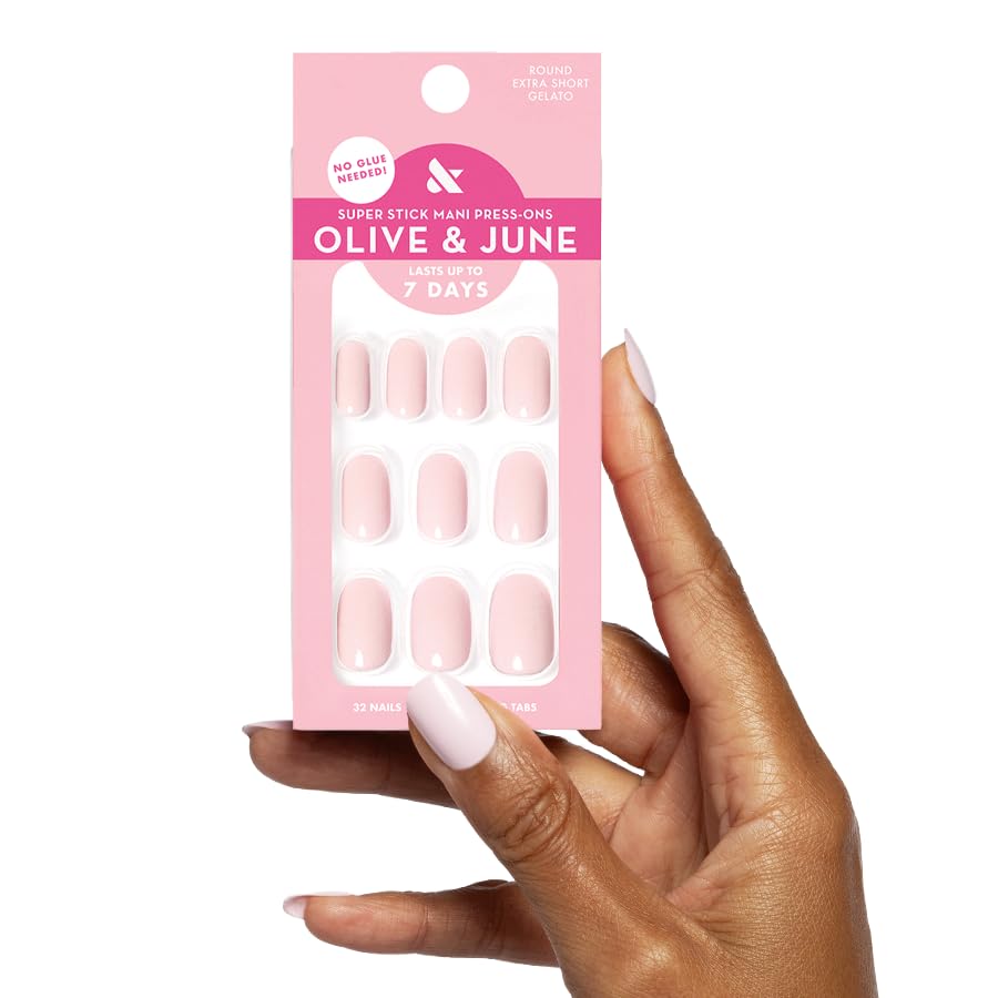 Olive & June front packaging showing Gelato Pink set and included tools