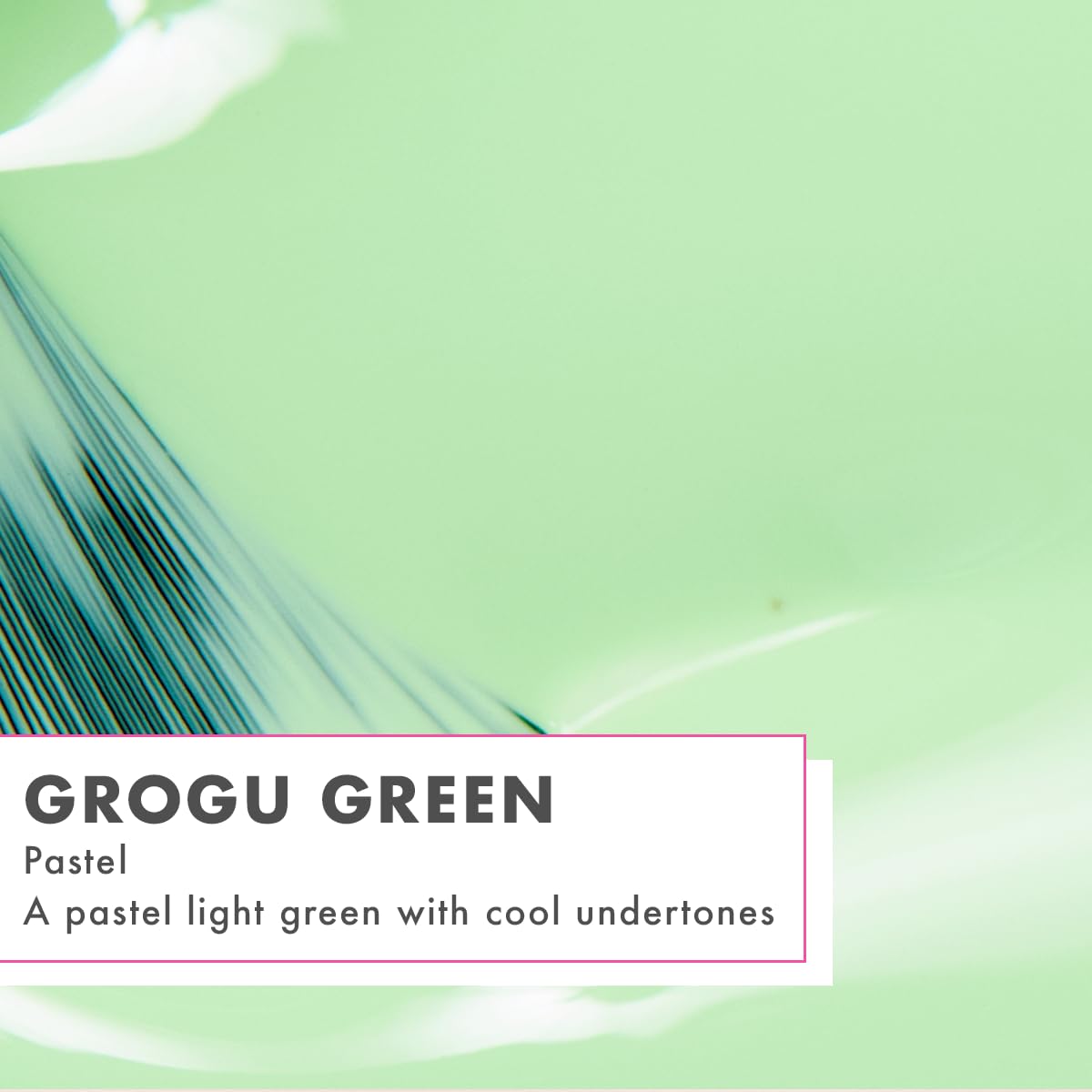 Olive & June Grogu Green applied to nail tips demonstrating two-coat opaque coverage
