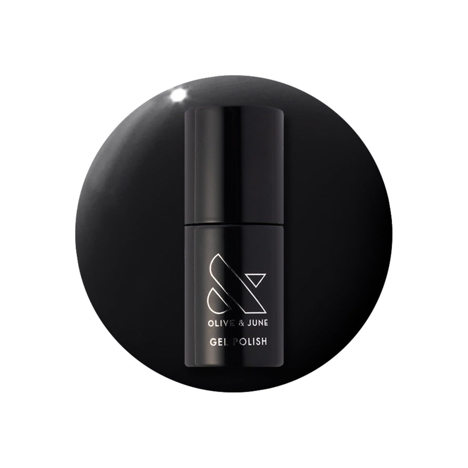 Olive & June front bottle shot showing bold black shade and clean packaging